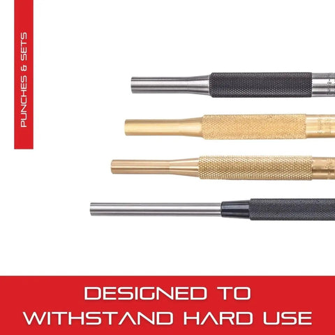 Heavy Duty Drive Pin Punch Set With Knurled Grip For Precise Positioning And Secure Hold, Hardened Tempered Steel, 8 Inch Length, 5 Pack