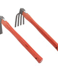 Heavy Duty Garden Tool Set 2 Piece Cultivator Kit With Carbon Steel Hoe And Rake, 15.2 Inch Wooden Handles, side view
