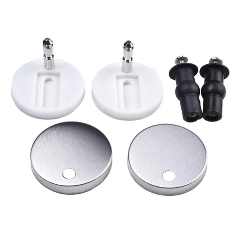 2 Pack Toilet Seat Hinges Top Fix Kit with Quick Release Screws shown disassembled, includes stainless steel and plastic parts.