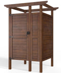 All Weather Solid Wood Outdoor Shower Enclosure With Storage Shelf And Lockable Door For Poolside Backyard Beach Use And Outdoor Changing Room Weatherproof UV Resistant Durable Built To Last