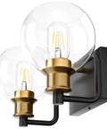 Two Light Vintage Bathroom Vanity Lighting Fixture Over Mirror Black And Gold Industrial Vanity Light With Globe Clear Glass Farmhouse Wall Sconces Bulb Not Included