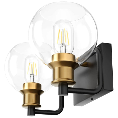 Two Light Vintage Bathroom Vanity Lighting Fixture Over Mirror Black And Gold Industrial Vanity Light With Globe Clear Glass Farmhouse Wall Sconces Bulb Not Included