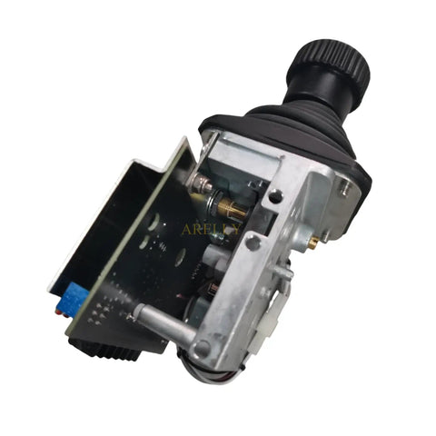 New Aftermarket Single Axis Joystick Proportional Controller For Genie Boom Lifts Replaces 24495gt side view with metal base and black joystick.