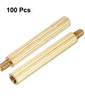 Rock Solid M2 Male Thread Brass Standoff Spacer Screws For Pcb Electronics Projects 23Mm Gold Tone Hardware Fasteners 100 Pack close-up of two brass standoffs with threaded ends.