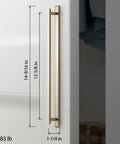 Side view of Champagne Bronze Cabinet Pull with Escutcheon Backplate 12-5/8 Inch Center installed on a cabinet.