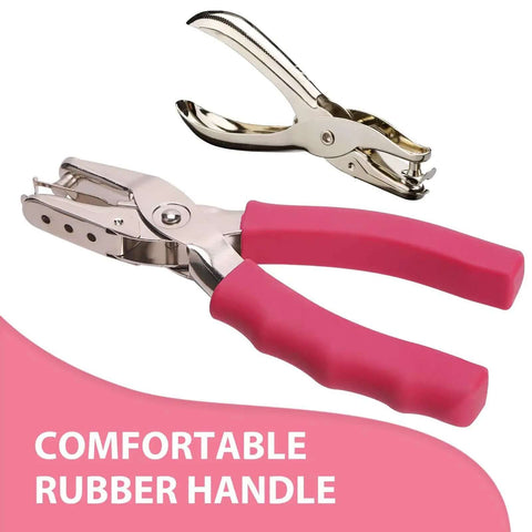 One Quarter Inch Single Hole Punch With Soft Grip Handles, 6 Sheet Capacity, 3-pack featuring comfortable red rubber handles.
