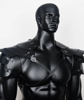 Men's Medieval Harness Armor Set With Adjustable PU Leather Shoulder Pauldrons And Chest Harness on mannequin torso