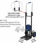 Heavy Duty Electric Stair Climbing Dolly With 551 Lb Load Capacity features adjustable height and dimensions for easy moving.