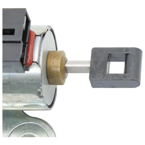 CVT transmission stepper motor with metal shaft and gray plastic end piece, black connector, close-up view