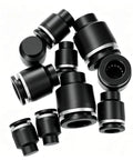Snag This 10 Piece Pneumatic Quick Connect Kit With Push To Connect Air Line Fitting Plug Adapters In Cap Style For 1/4 5/16 3/8 And 1/2 Inch Tubing That Rock Solid Build For All Your Heavy Duty Projects. black PBT zinc alloy pneumatic quick-connect fittings