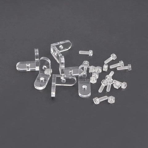 Clear Acrylic L Shaped Corner Brackets 20 pack with screws for DIY shelf setup and furniture corner joint 90 degree right angle braces.