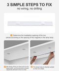 Installation guide for LED Under Cabinet Lights With Motion Sensor USB Rechargeable Cat Eye Style Light Bar, showing magnet attachment.