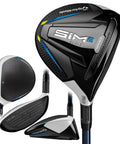 SIM 2 MAX Steel Fairway Wood showing 190cc head, graphite shaft, multi-material design, right hand regular 3 wood close-ups.