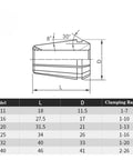 Diagram of XZZQDZSWMN ER32 Collet Chuck For CNC Milling And Lathe Engraving Tool dimensions with clamping range specification.