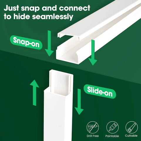 Cord Hider Kit 110 Inch Self Adhesive Wall Cable Covers for Wires Paintable and Easy Install DIY Friendly snap-slide view