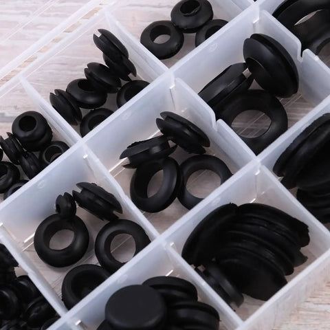 125 Piece Heat Resistant Rubber Gasket Kit With Grommets And Seal Rings For Faucets And Hoses Electrical Appliances And Bearings In Pollution Free Silicone Rubber Set In A Durable Plastic Box, black gaskets in compartments