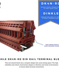 Red DIN Rail Terminal Block Screw Type UL 600V 30A, shown in a compact design with screw connections, mounted on a rail