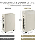 Comparison of 22.8 and 27.56-inch Big Ol Extra Large Slim Rolling Laundry Baskets with removable bags and strong wheels.