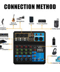 Mini 5 Channel DJ Mixer With Bluetooth USB MP3 Stereo 48V Phantom Power Live DJ Studio Streaming Console connection diagram