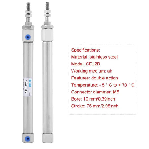 Go-To Tiny Pneumatic Cylinder With 75mm Stroke And 10mm Bore Double Acting Single Rod For Small Automation Projects 0.1-0.7 MPa