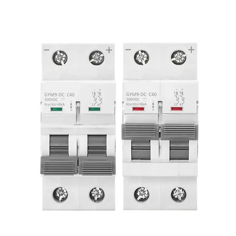 Heavy Duty Dc Mcb 1P 2P Miniature Circuit Breaker 500V Rating with flame retardant housing and overload cutoff features.