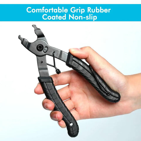 Hand holding Bike Master Link Pliers For Bicycle Chains Missing Link Opener And Closer Two In One Tool Heavy Duty Steel Construction