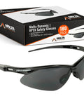 Foreman Approved Rugged Safety Glasses Featuring Anti Scratch And Anti Fog Coating Lightweight Comfort Fit Heavy Duty Tinted Lenses For Trade Crews Certified Bulk Pack Of 180 in black with packaging.