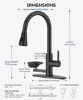 Dimensions of Kitchen Faucet with Glass Rinser, Pull Down Sprayer, 3 Water Modes in black finish, measuring spout reach 9.06 inches.