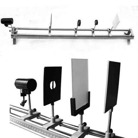 Optical Bench Setup With Convex Lens Imaging Kit For Physics Lab Experiments Includes Light Path Refraction And Divergence Demonstrations Precise Parallel Bar Bench With Gear And Accessories, metal bar bench with light source, lenses, screen
