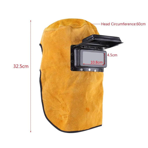 Leather Welding Mask With Flip Lens Adjustable Hood Sweat Absorbing Heat Resistant And Breathable Face Shield For Welding Jobs At Shops And Industrial Workplaces
