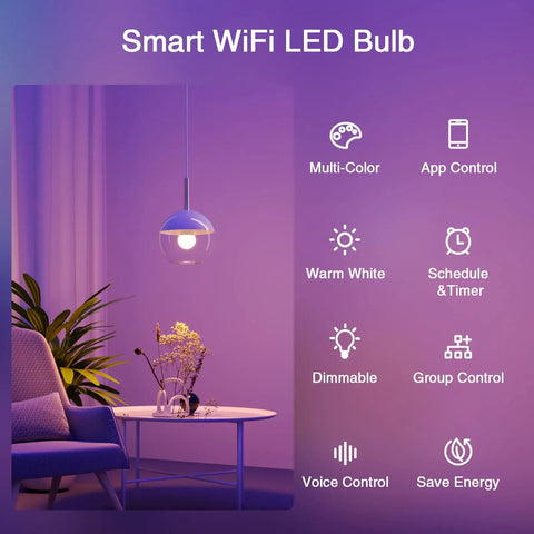 Dope Smart RGB LED Bulbs A19 E26 Dimmable Color Changing 800 Lumen Lights With Alexa Google Home App features displayed