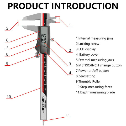 Pro Grade Digital Caliper With Stainless Steel Body Waterproof Dustproof 6 Inch 150 mm Vernier Caliper Large LCD Screen diagram