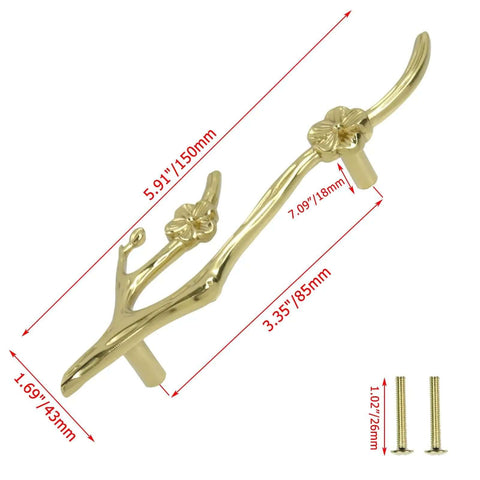 Brass Flower Branch Cabinet Handles Set Left And Right With Screws For Dressers Cabinets Wardrobes Drawers And Doors Dope Door Pull Hardware
