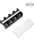Heavy Duty 4 Position Dual Row Barrier Block Terminal Strip 600V 100A 8 Terminals For 10 To 22 Mm2 Wires With Removable Clear Insulating Cover