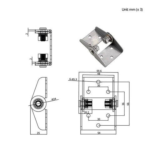 Front view of adjustable damping hinge in stainless steel 304, high-torque 5.0 N·m, 1 pc, model XG11-014-4-50 by Amazon.