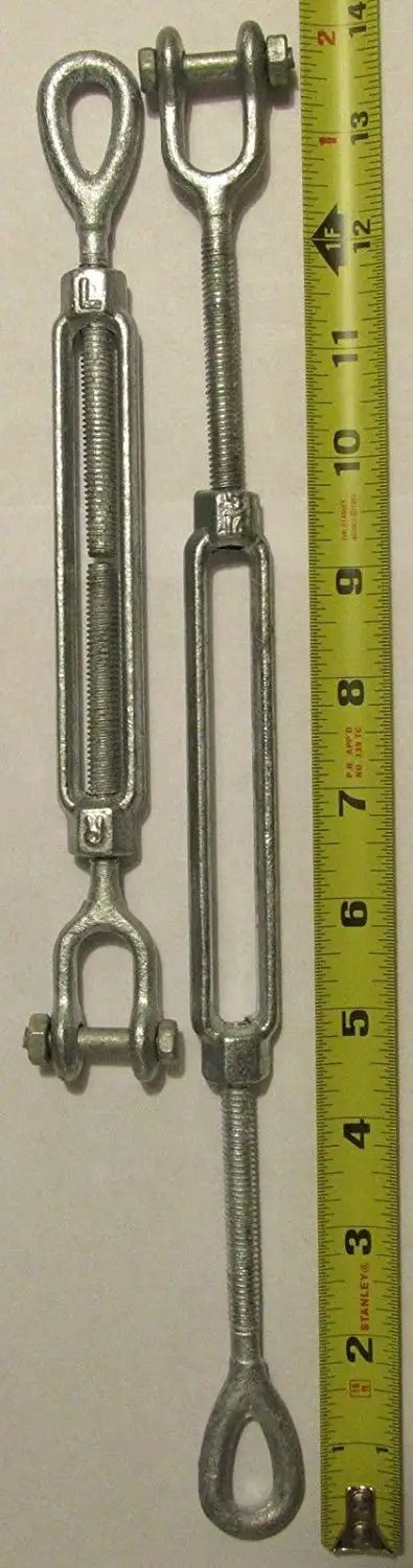 Heavy Duty Indoor Outdoor Cable Kit For Baseball And Softball Batting Cages With Three Half Inch Eye Jaw Turnbuckles next to ruler