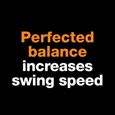 Text image stating 'Perfected balance increases swing speed' for 36 Inch Heavy Duty Wood Splitting Axe With Shock Absorbing Handle And Forged Steel Blade.