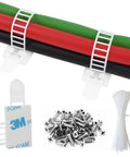 Adhesive Cable Clips and Zip Ties Kit With 50Pcs Zip Ties, 50Pcs Clips, adjustable nylon straps, wire clamps, screws, 3.35 inch, white