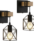 Black Wall Sconce Set With On Off Switch Dimmable Cage Wall Mount Light Fixture Industrial Farmhouse Lighting Pack Of 2 Vintage Cage Shade Lamp For Living Room Or Bedroom