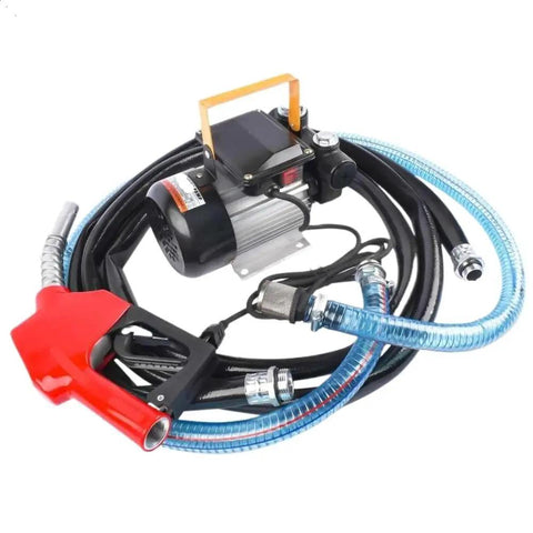 Heavy Duty Self Priming 110V AC Oil Transfer Pump 16 GPM Fuel Diesel Kit with hoses and nozzle for fluid transfer.