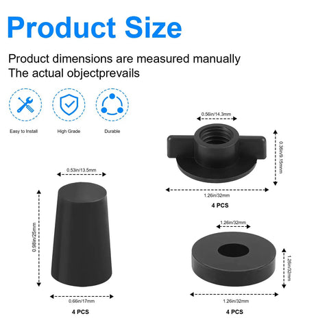 All In One Replacement Kit For Gravity Water Filter Systems Including 4 wing nuts, 4 washers, 4 silicone blocking plugs with sizes