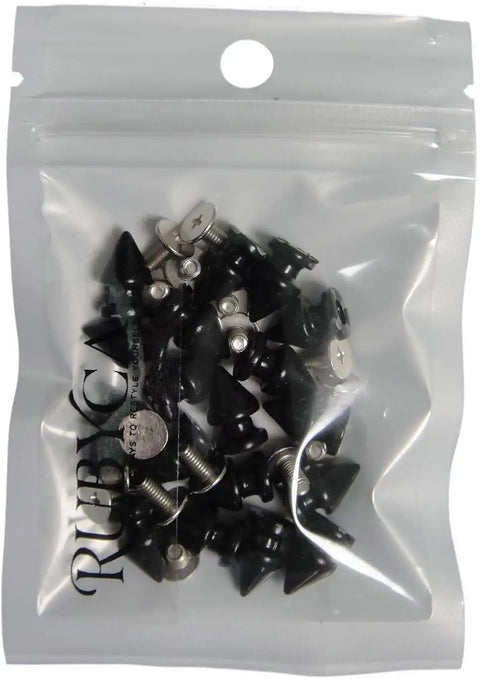 Badass Black Tree Spike Screw Back Studs Set For Leathercraft And Punk Apparel Diy Heavy Duty Jacket Embellishments 12Mm in package.