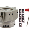 3 Inch 90 Degree Square Shoulder Indexable Face Mill With 7 APKT1604 Carbide Inserts, 1 Inch Arbor Hole, 2 Inch Height, 0.63 Inch Depth Of Cut, Compatible With ZCC USA And Shars APKT Inserts, with inserts and wrench