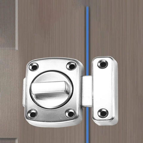 Close-up of a Sliding Door Lock Zinc Alloy Universal Wardrobe Catch Bolt Gate Latch on wooden door surface.