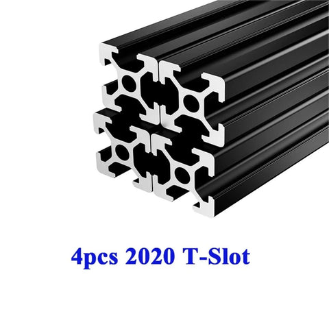 Cool 20X20mm T-Slot Aluminum Extrusion Profile 4pcs Anodized Linear Rail For Custom 3D Printer Build And DIY Maker Projects Easy Cut - close-up view of anodized black aluminum rails.