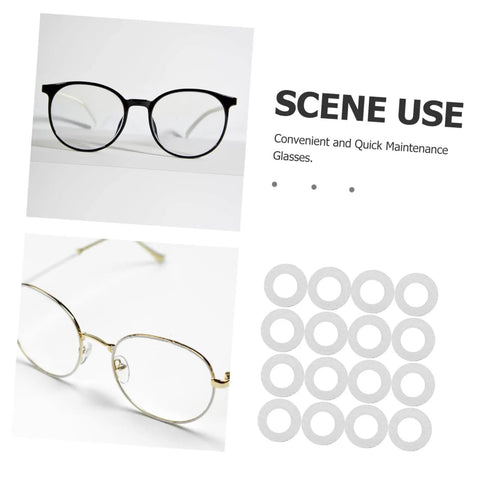 Scene with rimless glasses and eyeglass repair washers, part of Rimless Glasses Washers And Metal Flat Gaskets Eyeglass Repair Kit 200 Pcs Fasteners For Sunglasses Frames Complete Eyewear Repair Set Reliable Quality Replacement Parts For Quick On The Go Eyewear Fixes.