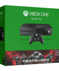 Badass 500GB Xbox Gaming Console Bundle Featuring The Epic Gears Of War Ultimate Edition in green box with controller and graphics.