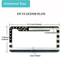 Patriotic Black Front And Rear License Plate Frame With USA Flag, Heavy Duty 4mm Brushed Aluminum Plastic Composite, size dimensions