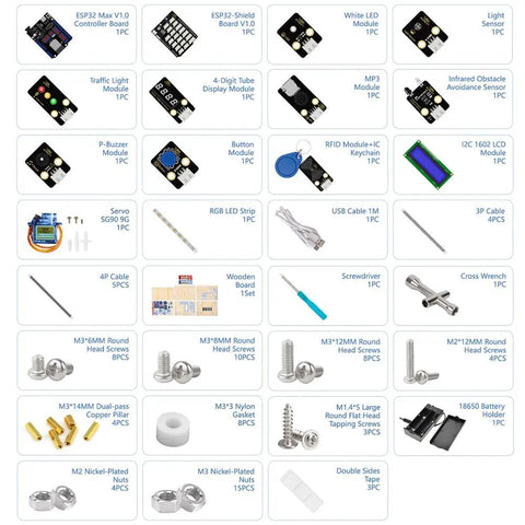 4 In 1 ESP32 STEM Smart Traffic Kit Compatible With Arduino Hands On Robotics And Coding Set engineering parts layout, mixed modules and accessories