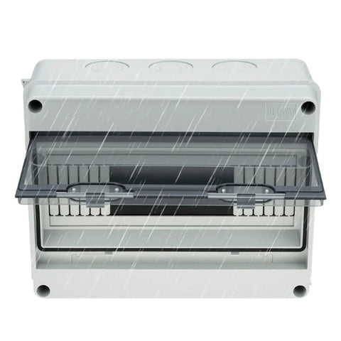 12 Way Circuit Breaker Distribution Box Waterproof IP65 Enclosure For Outdoor And Indoor Use With DIN Rail Mount PC ABS Built
